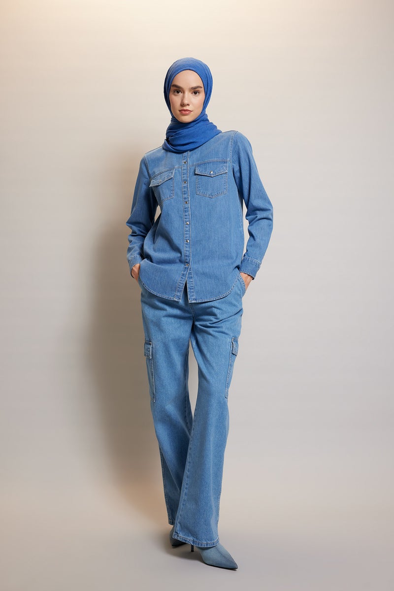 DeFacto Blue Woman Woman Crepe Shawl Casual - Image 3